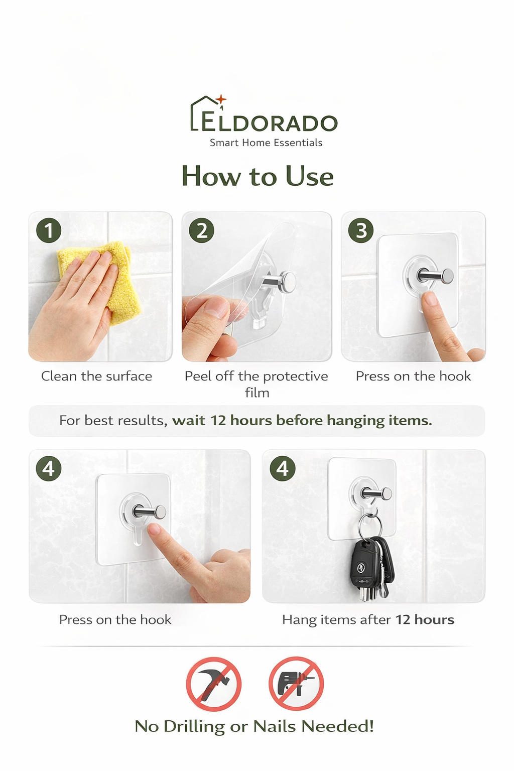 20-Piece Self-Adhesive Wall Hooks – No Drilling, Nail-Free Hanging